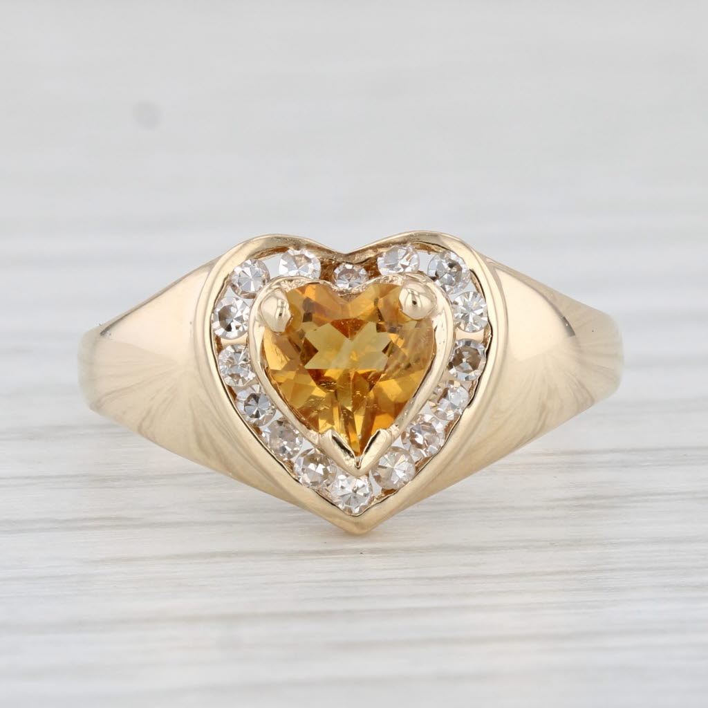 Light Gray 0.77ctw Heart Citrine Diamond Halo Ring 14k Yellow Gold Size 7.5