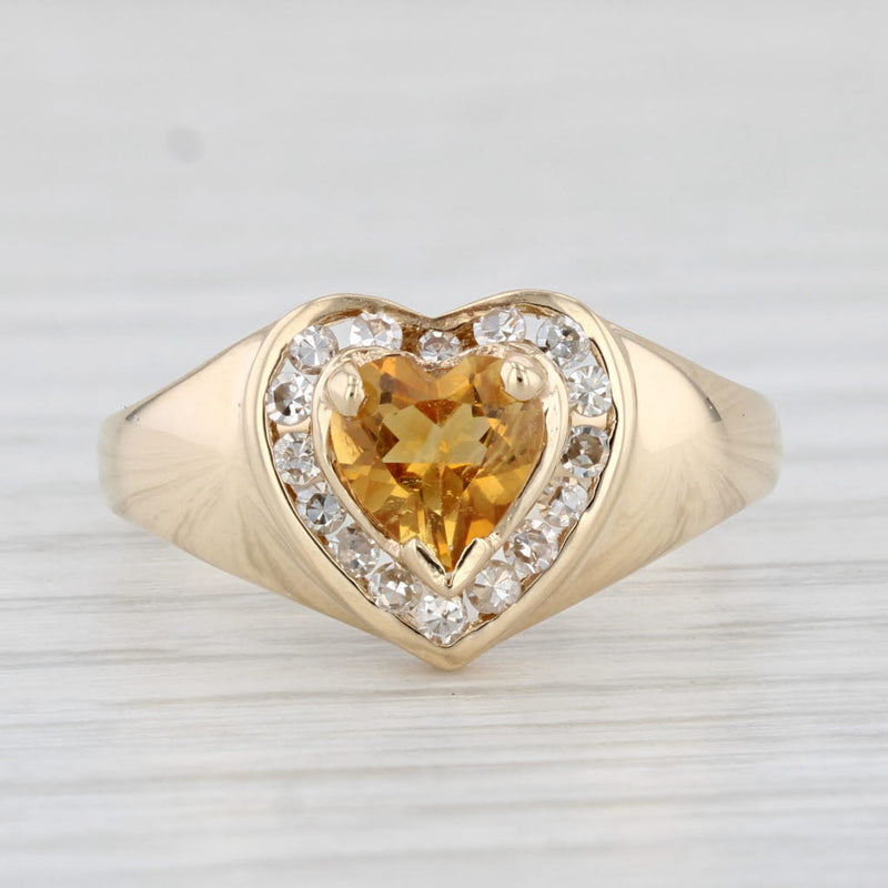 0.77ctw Heart Citrine Diamond Halo Ring 14k Yellow Gold Size 7.5