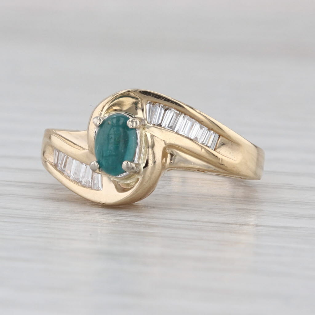 Emerald Cabochon Diamond Bypass Ring 14k Yellow Gold Size 5