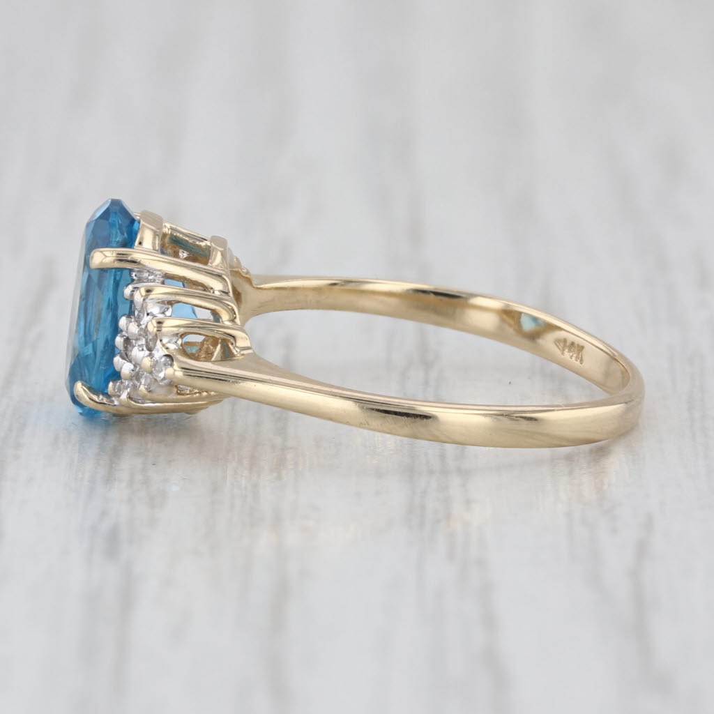 2.50ctw Oval Blue Topaz Diamond Ring 14k Yellow Gold Size 6.75