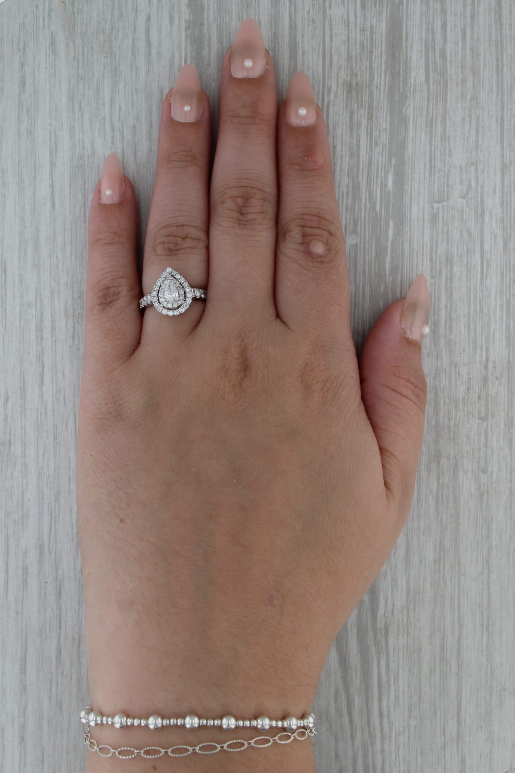 0.86ctw Teardrop Pear Halo Engagement Ring 14k White Gold Size 6