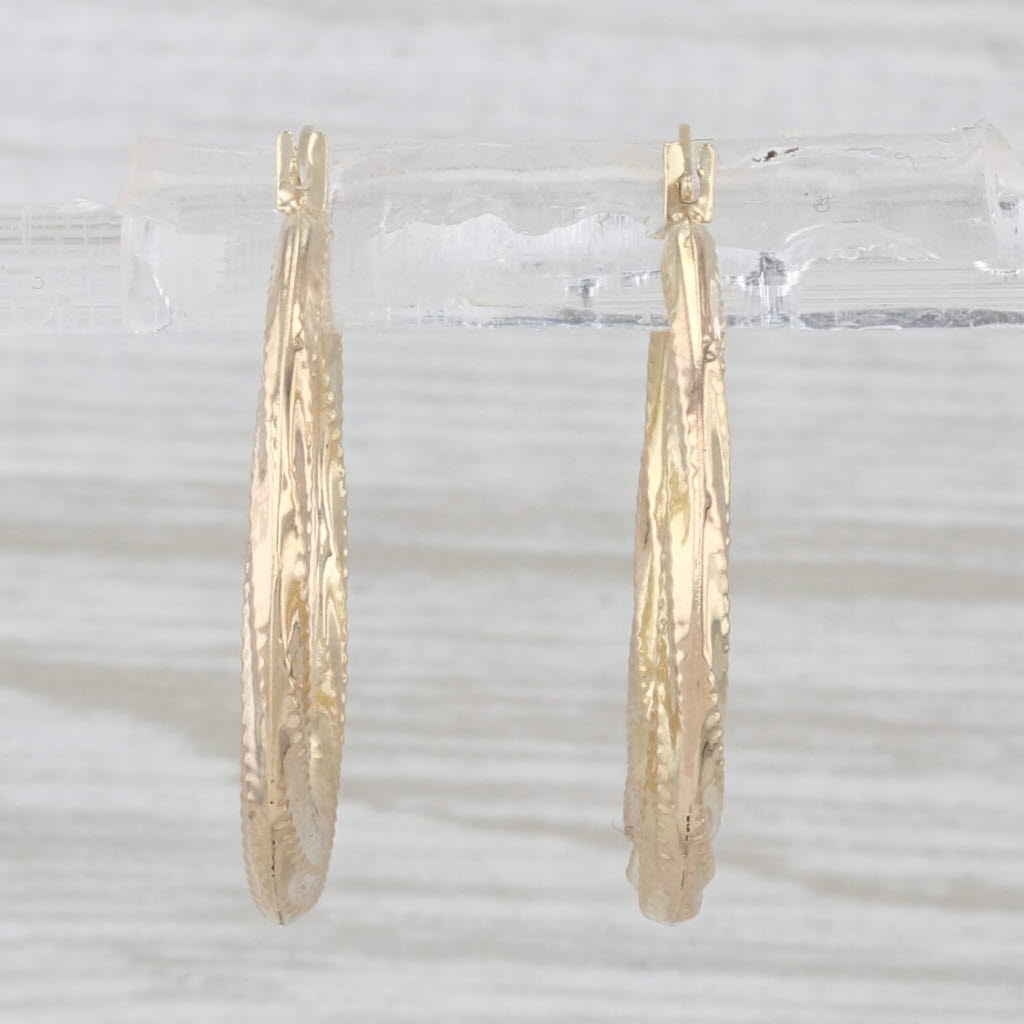 Round Twist Hoop Earrings 14k Yellow Gold Pierced Snap Top Hoops