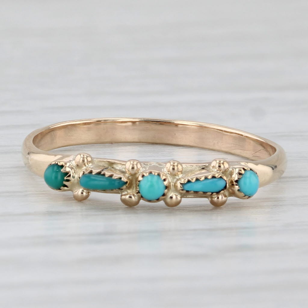 Light Gray Vintage Chrysocolla Glass Ring 14k Yellow Gold Size 7 Stackable