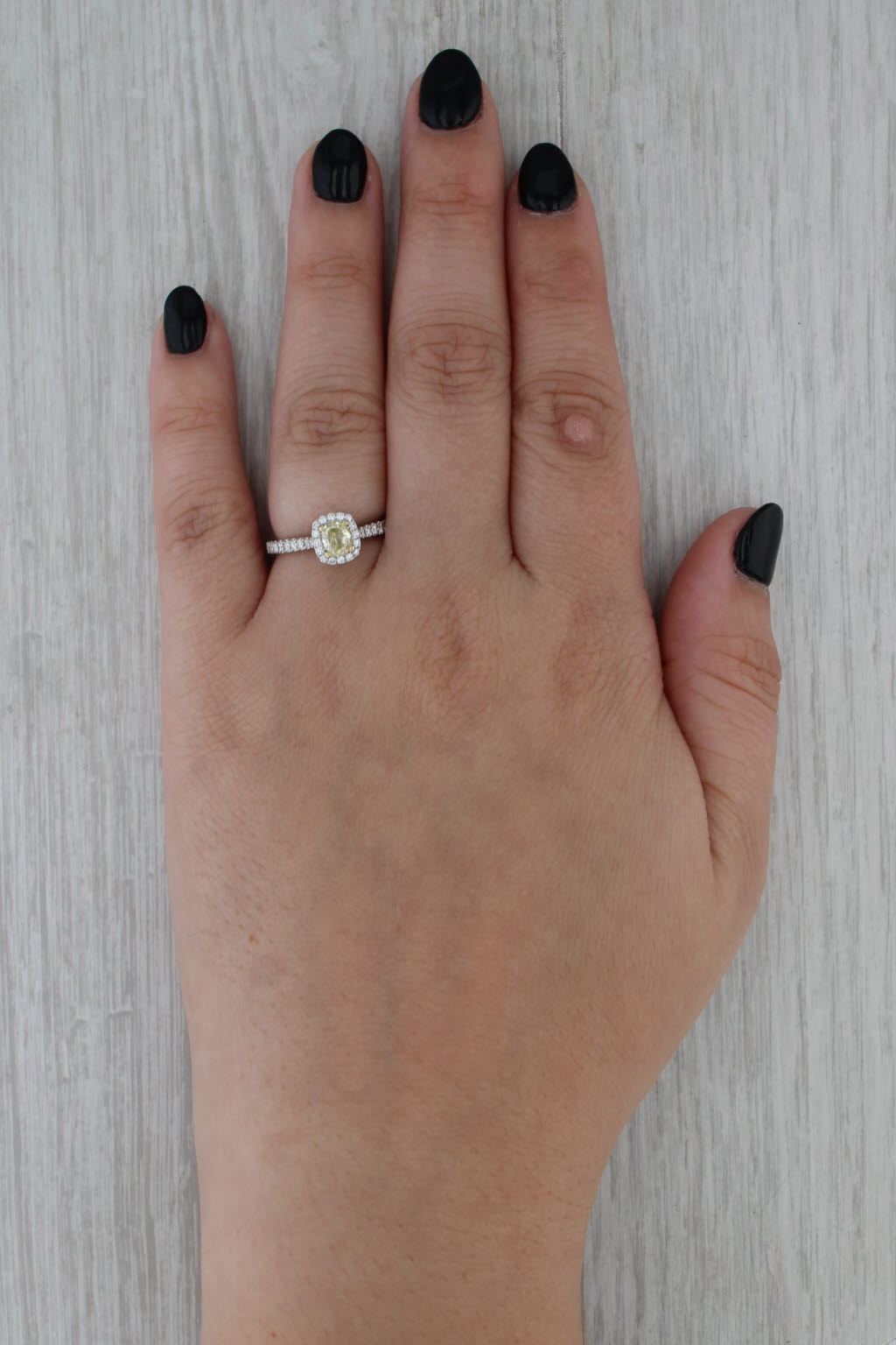 0.84ctw Yellow White Diamond Halo Engagement Ring 14k White Gold Size 5.75 Atara