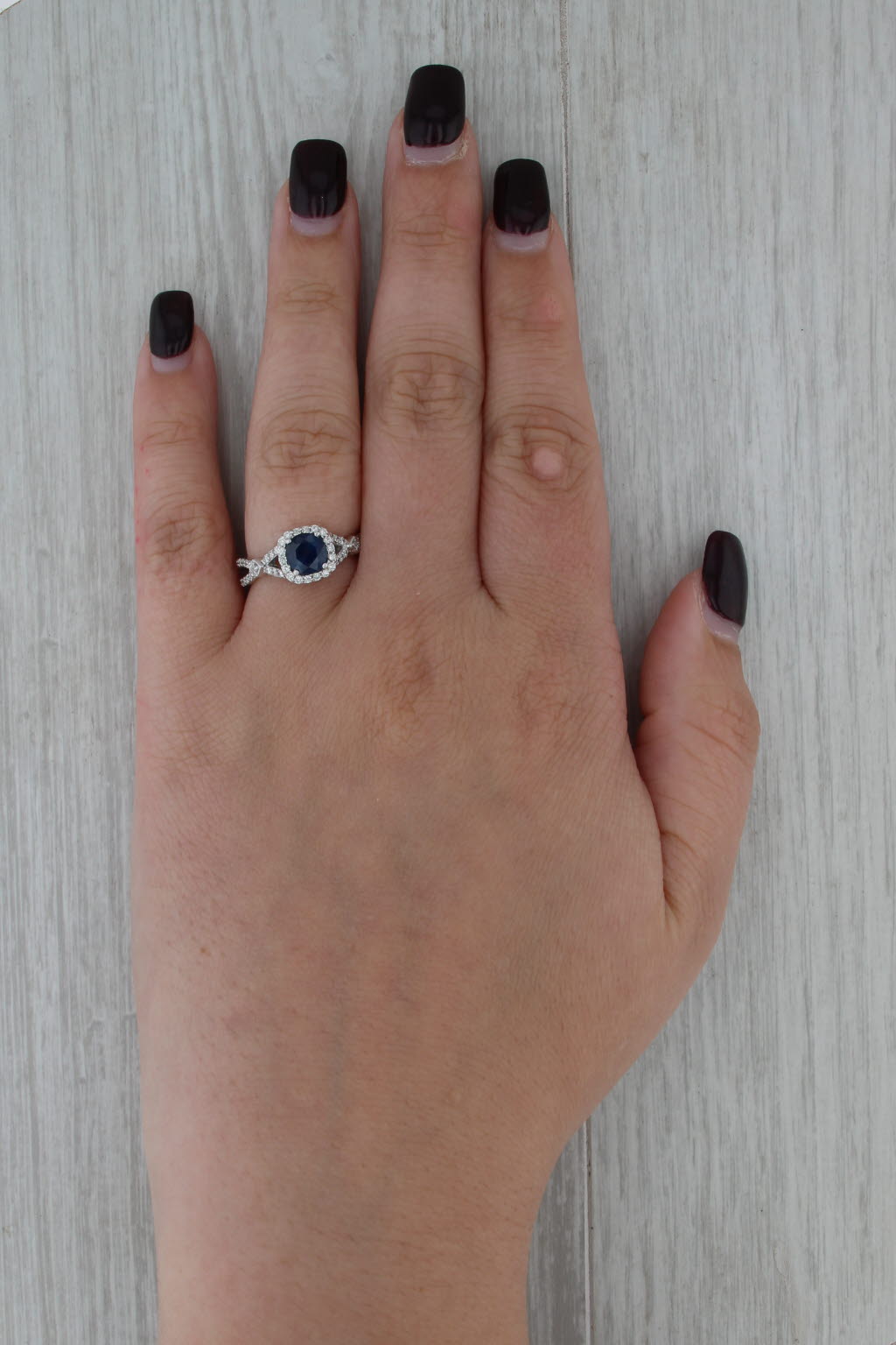 1.62ctw Blue Sapphire Diamond Halo Ring 14k White Gold Engagement Size 7