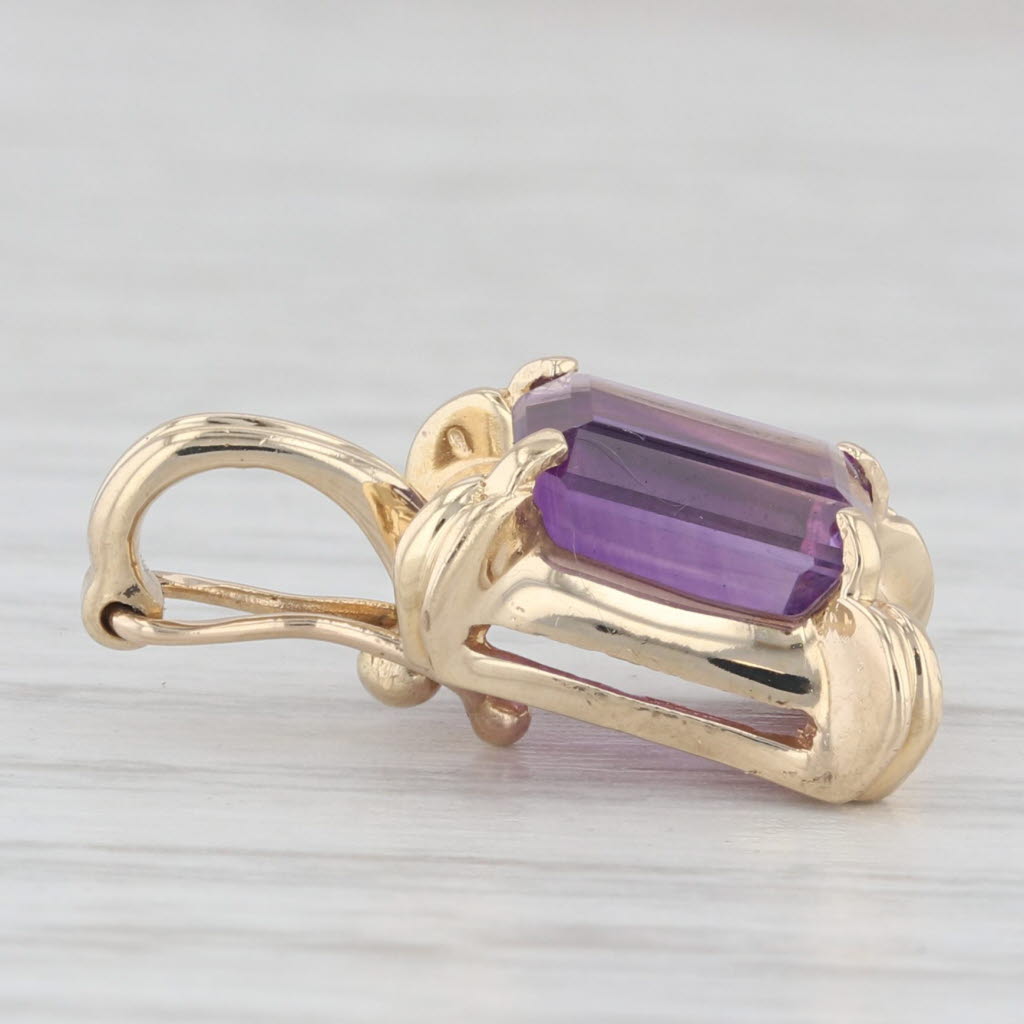 Light Gray 2.25ct Emerald Cut Amethyst Solitaire Pendant 14k Yellow Gold Clip Bail