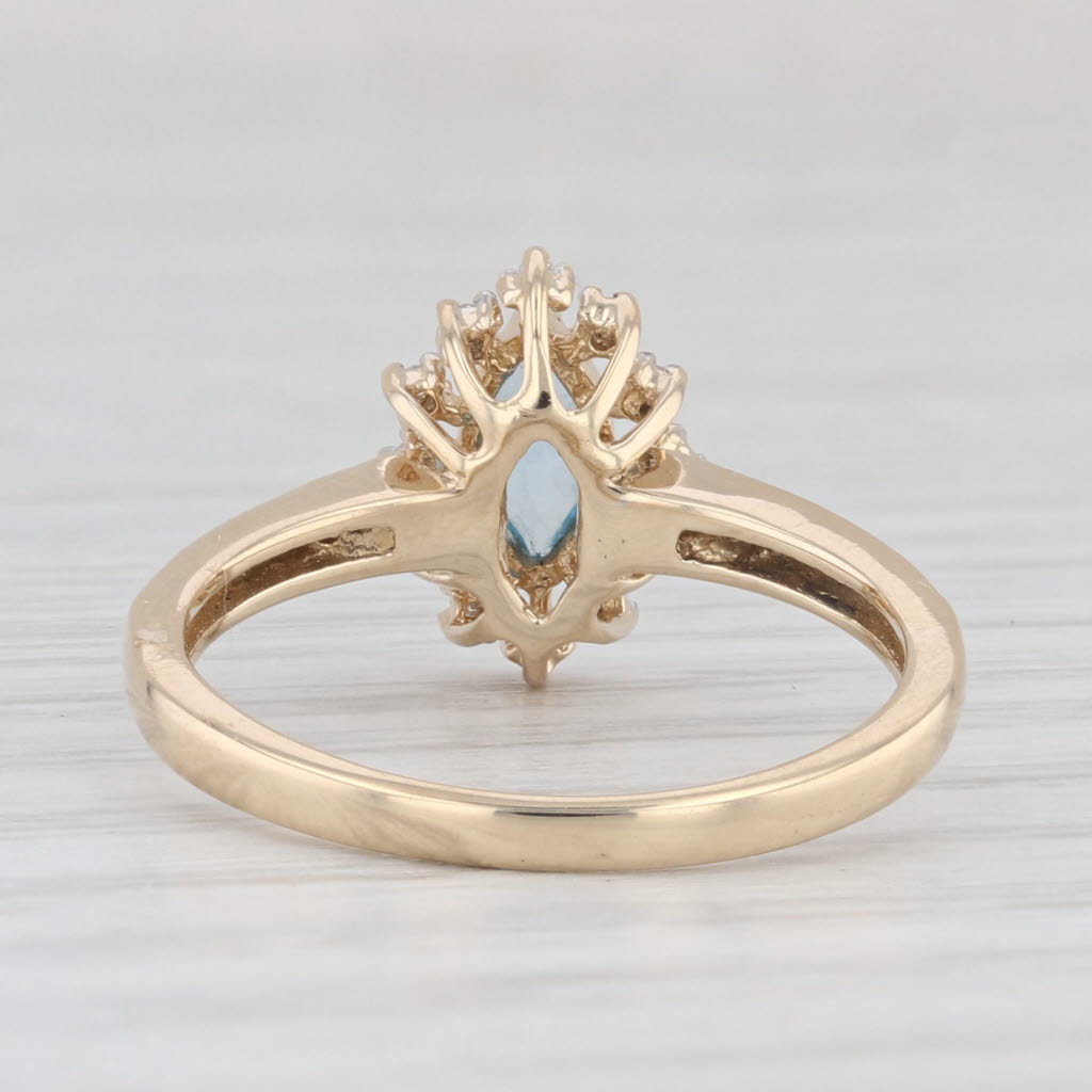 Light Gray Marquise Blue Topaz Diamond Halo Ring 14k Yellow Gold Size 6.5 Engagement