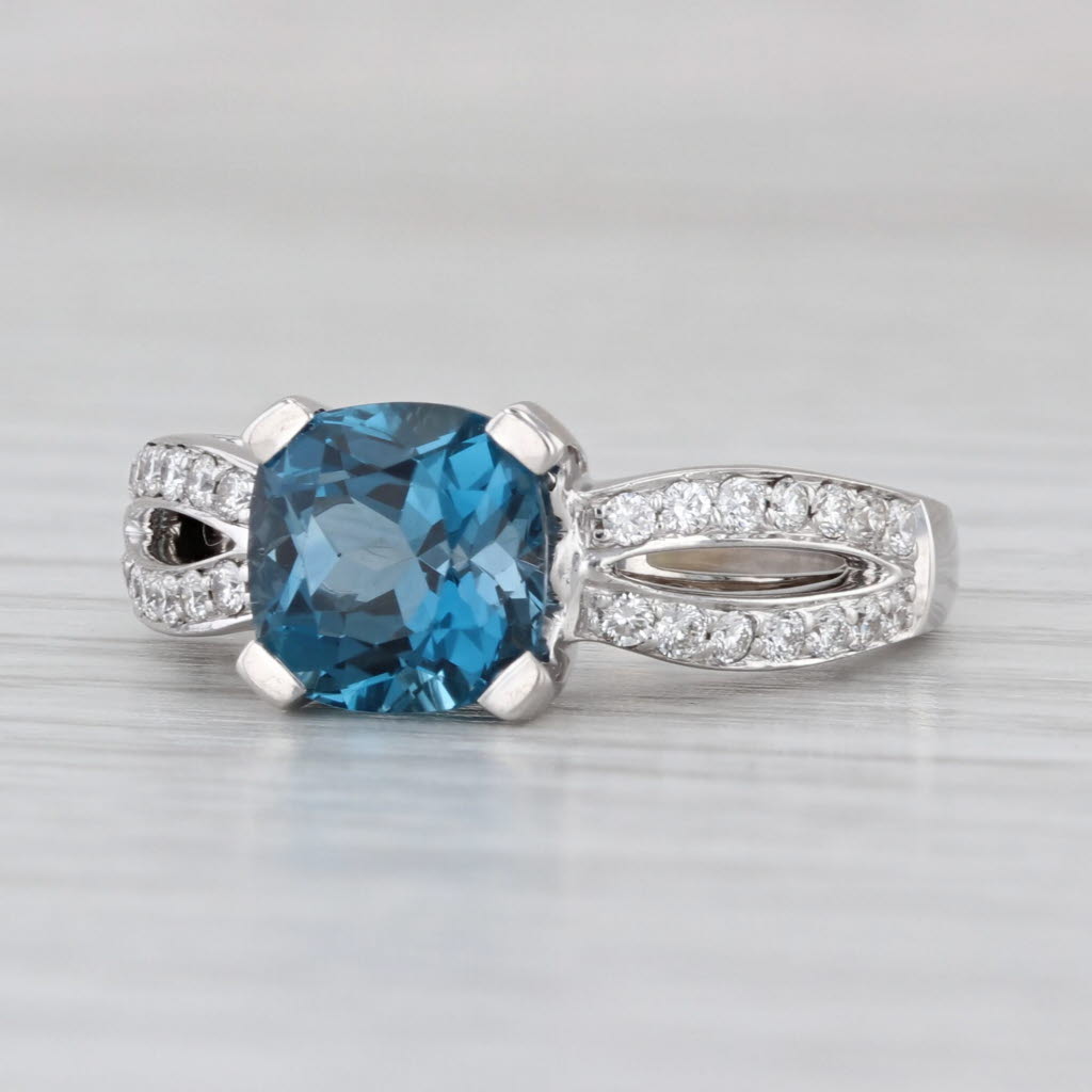 3.20ctw Blue Topaz Diamond Ring 18k White Gold Size 6.75 Engagement