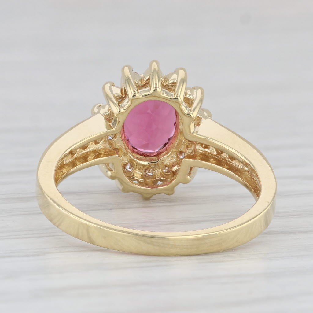 Light Gray 1.35ctw Oval Pink Tourmaline Diamond Halo Ring 18k Yellow Gold Size 6.75