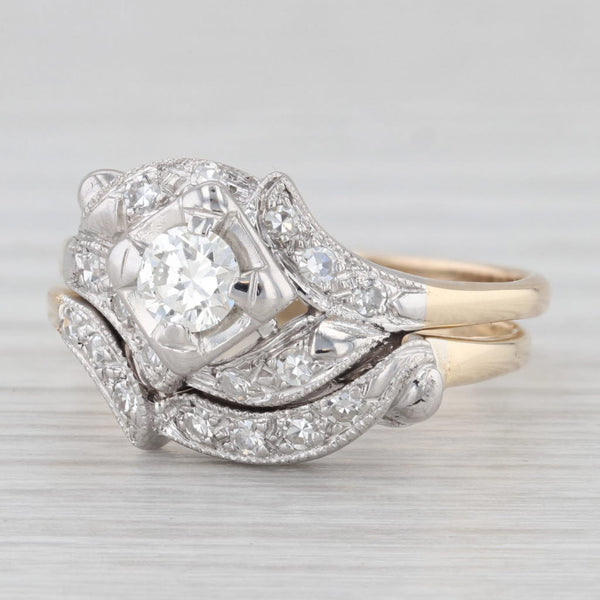 Vintage 0.52ctw Diamond Wedding Band Engagement Ring Bridal Set 14k Gold Sz 8.25