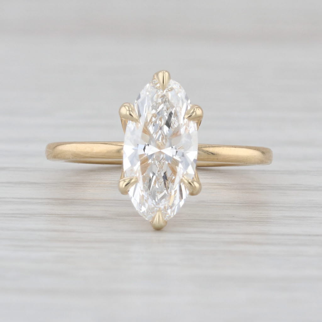 IGI 1.80ct Lab Grown Diamond Solitaire Ring 18k Yellow Gold Elongated Oval
