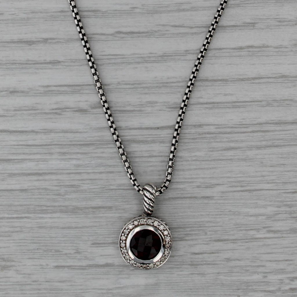 David Yurman Cerise 2061ctw Garnet Diamond Pendant Necklace Sterling Silver 17"