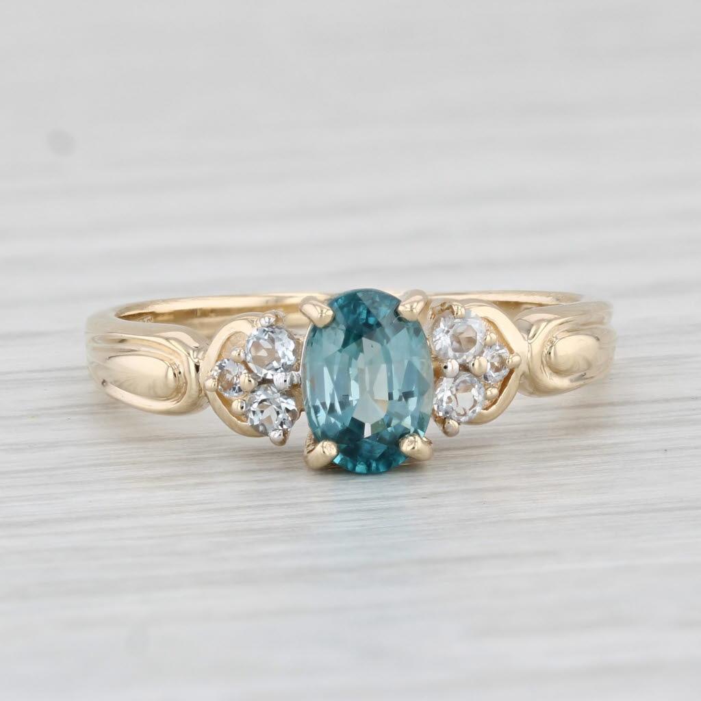 Light Gray 1.20ctw Oval Blue Zircon Ring 14k Yellow Gold Size 8 Engagement