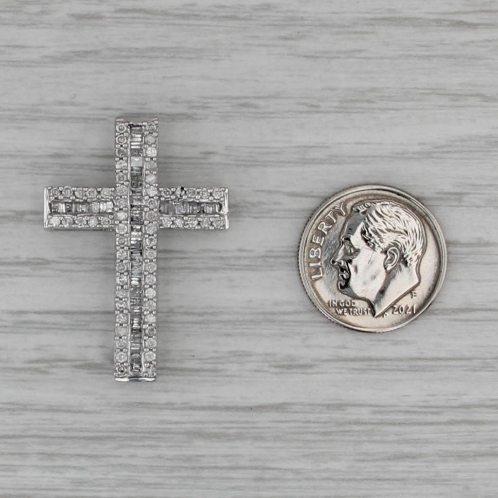 0.89ctw Diamond Large Cross Pendant 10k White Gold Floating Drop