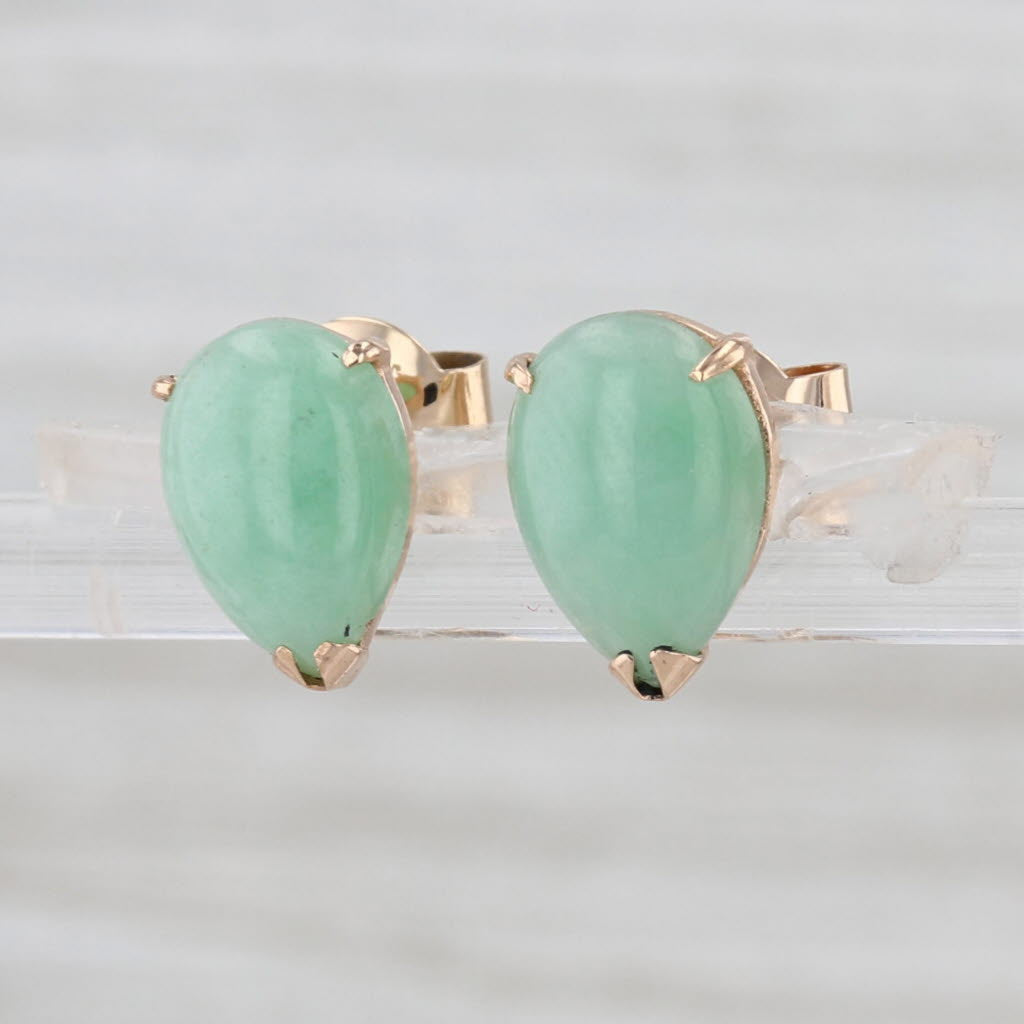 Jadeite Jade Pear Cabochon Stud Earrings 14k Yellow Gold Studs
