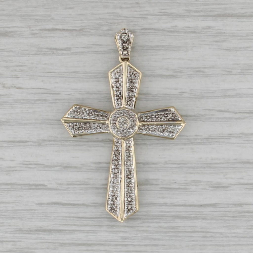 0.45ctw Pave Diamond Large Tapering Cross Pendant 10k Yellow Gold