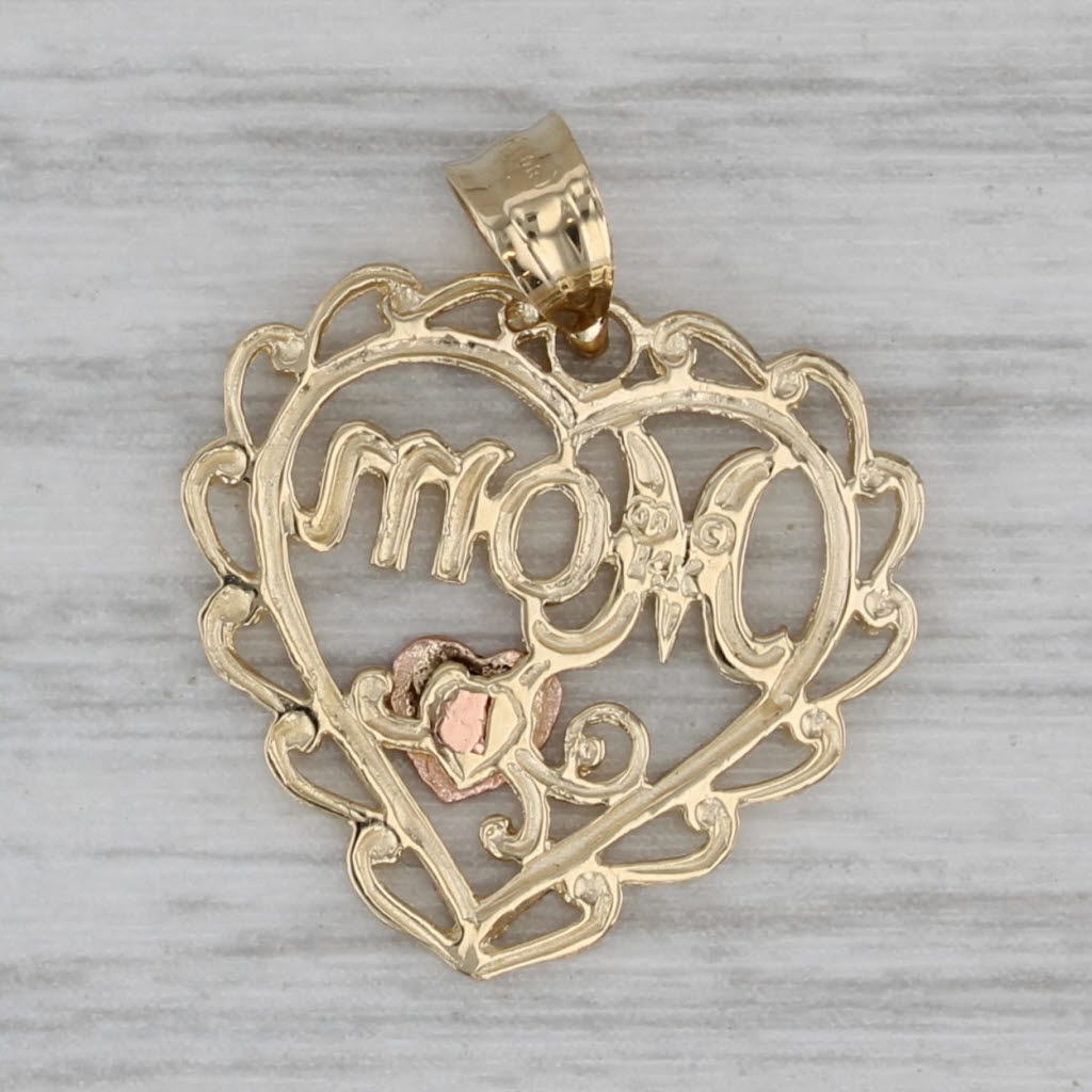 Gray Mom Heart Pendant 14k Yellow Rose Gold Small Gift Keepsake