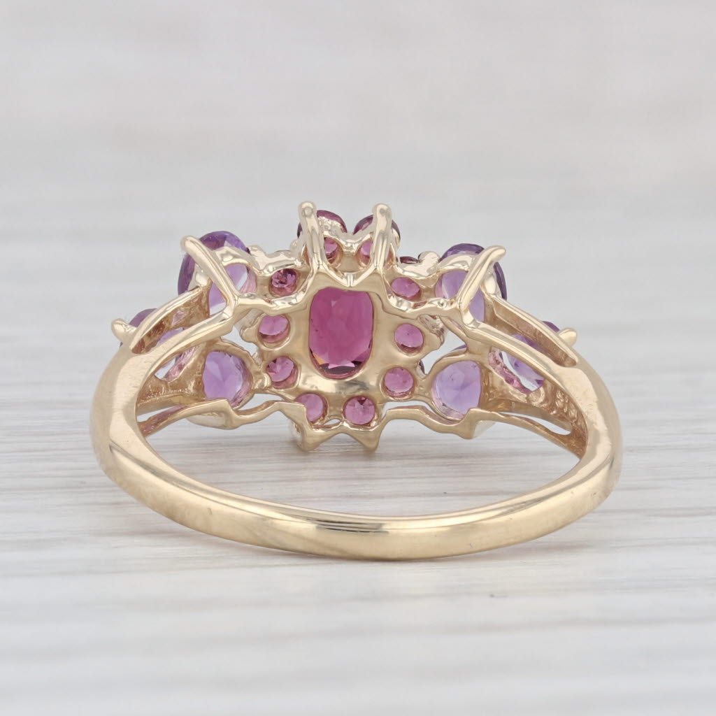 Light Gray 1.60ctw Amethyst Garnet Cluster Ring 10k Yellow Gold Size 8