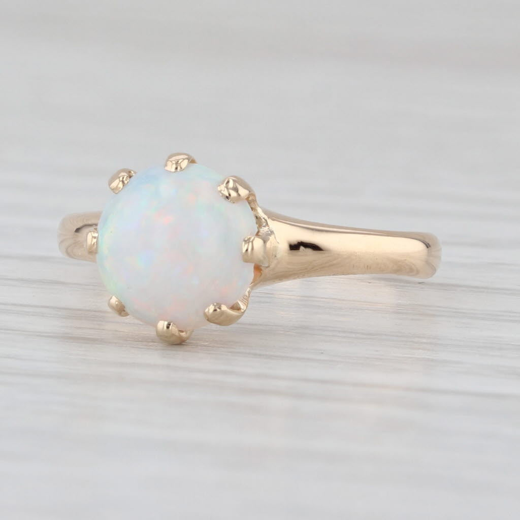 Vintage Woods Round Opal Cabochon Solitaire Ring 14k Yellow Gold Size 6.25