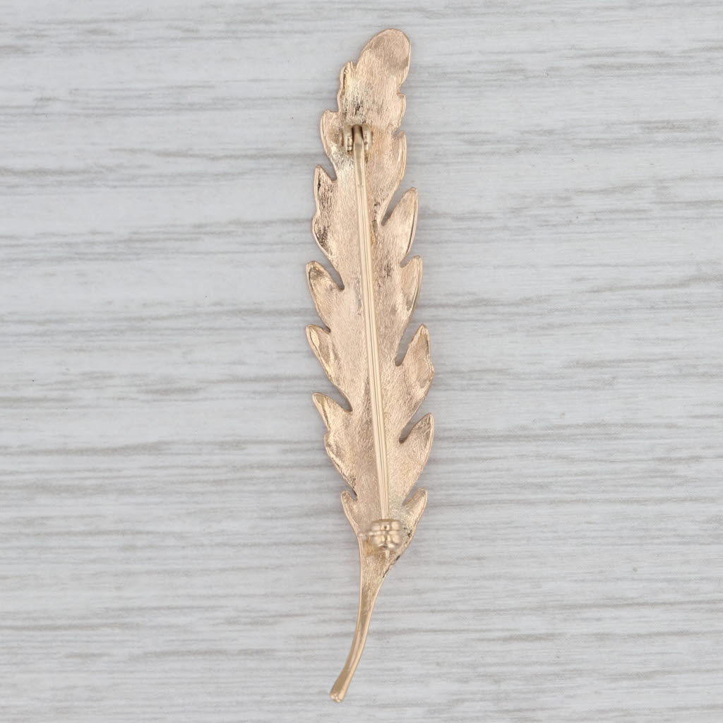 Gray Krementz Detailed Feather Quill Brooch 14k Yellow Gold Vintage Pin