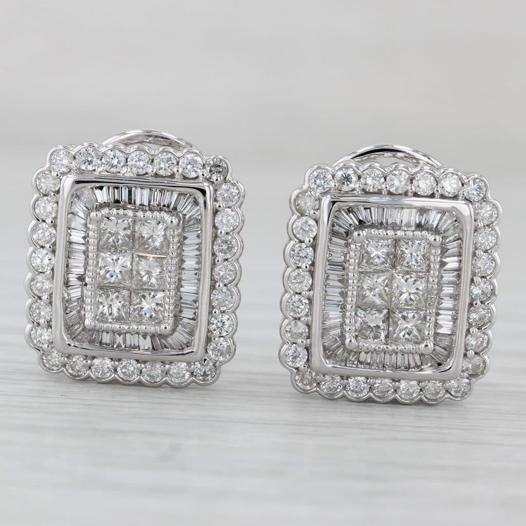 Gray 2.26ctw Diamond Halo Earrings 10k Gold Post 14k Gold Fronts Omega Backs