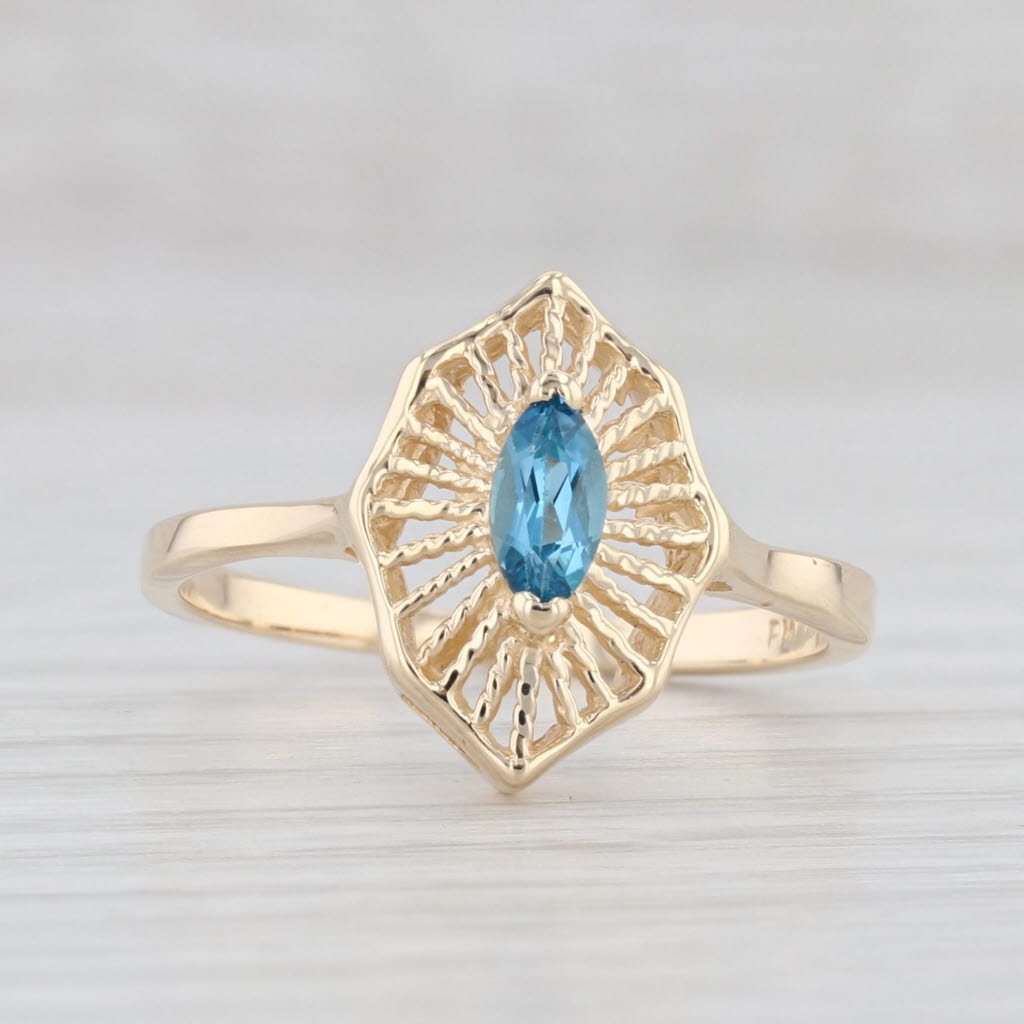 Light Gray 0.30ct Blue Topaz Ring 10k Yellow Gold Marquise Solitaire Size 7.25