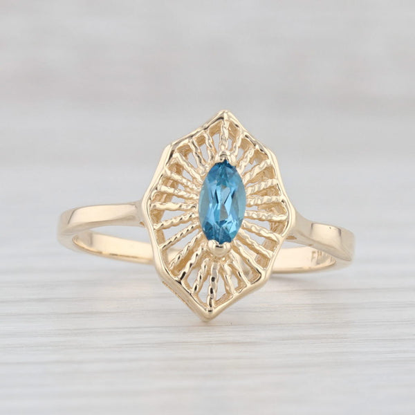 Light Gray 0.30ct Blue Topaz Ring 10k Yellow Gold Marquise Solitaire Size 7.25