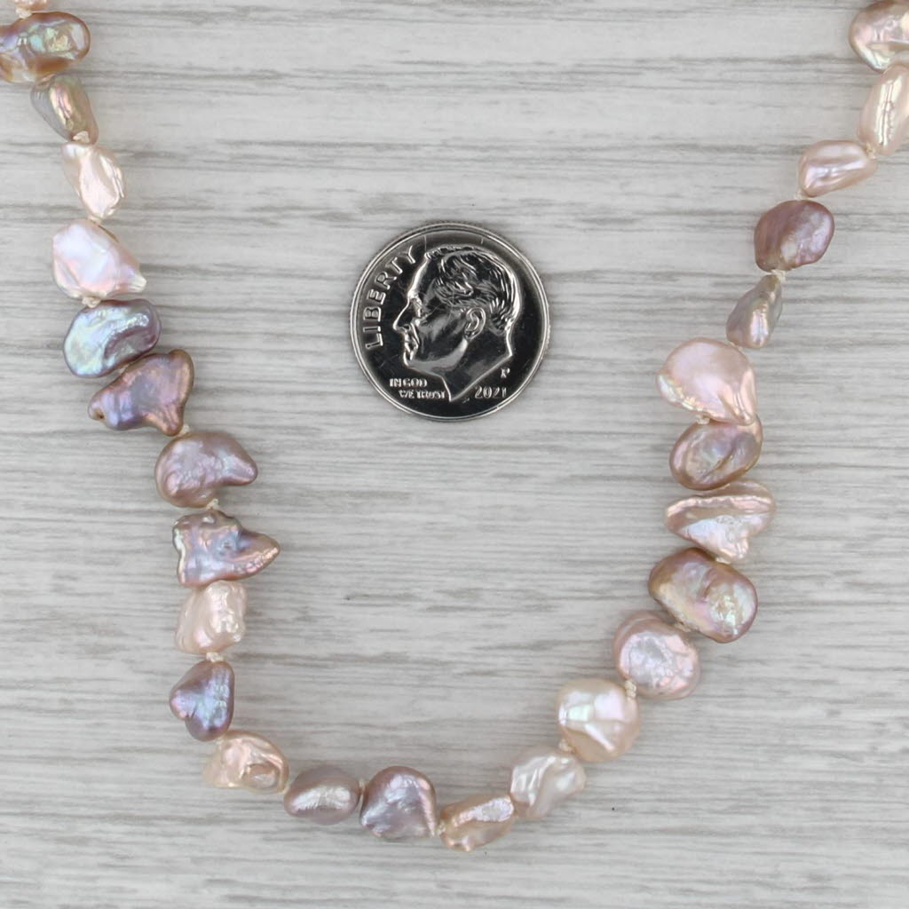 Baroque Pink Freshwater Pearl Bead Single Strand Necklace 14k Gold 28"
