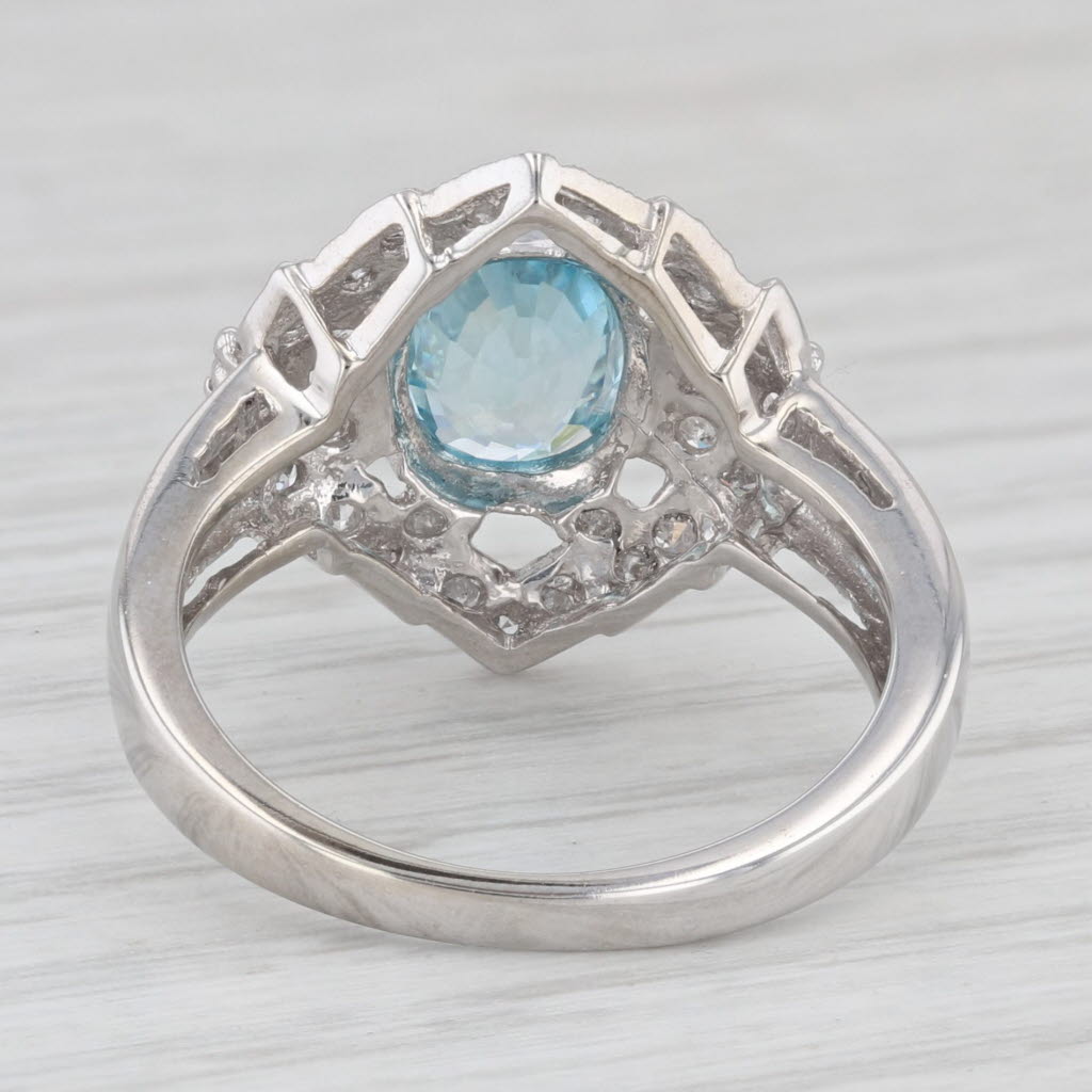 Light Gray 2.23ctw Blue Zircon Diamond Halo Ring 10k White Gold Size 7.5