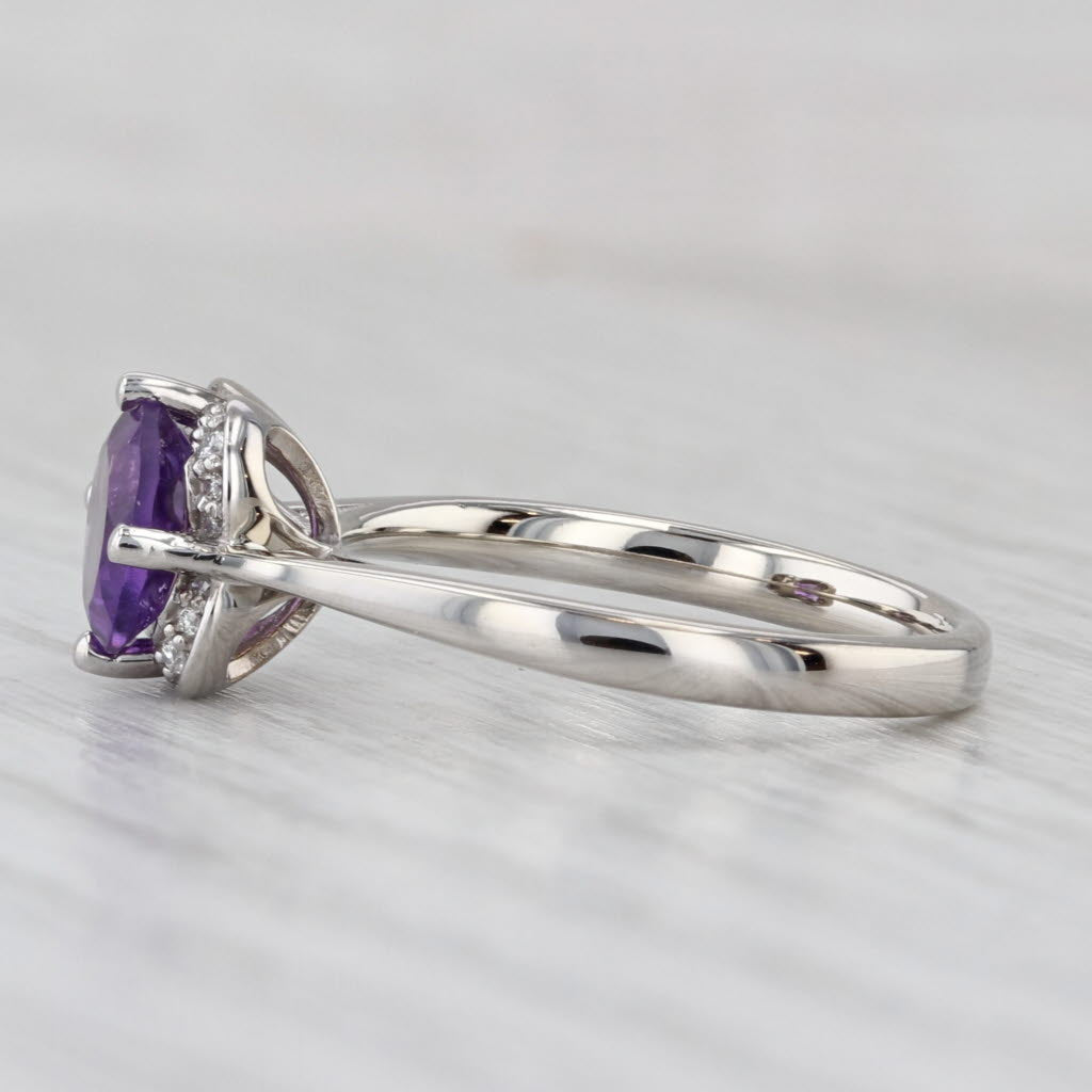 Light Gray 1.19ctw Round Amethyst Diamond Halo Ring 14k White Gold Size 6.5