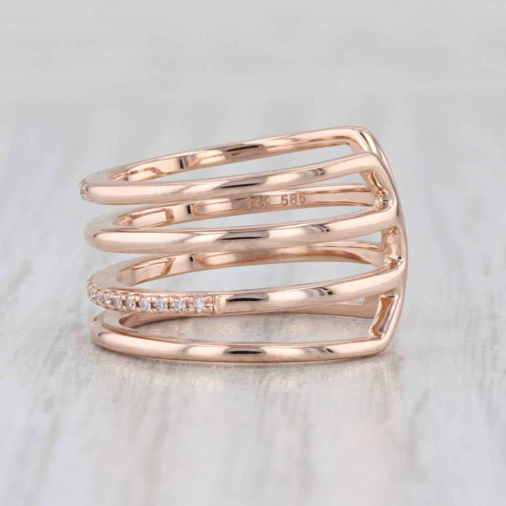 Diamond Stacked Multiband Ring 14k Rose Gold Adjustable Size 5.5