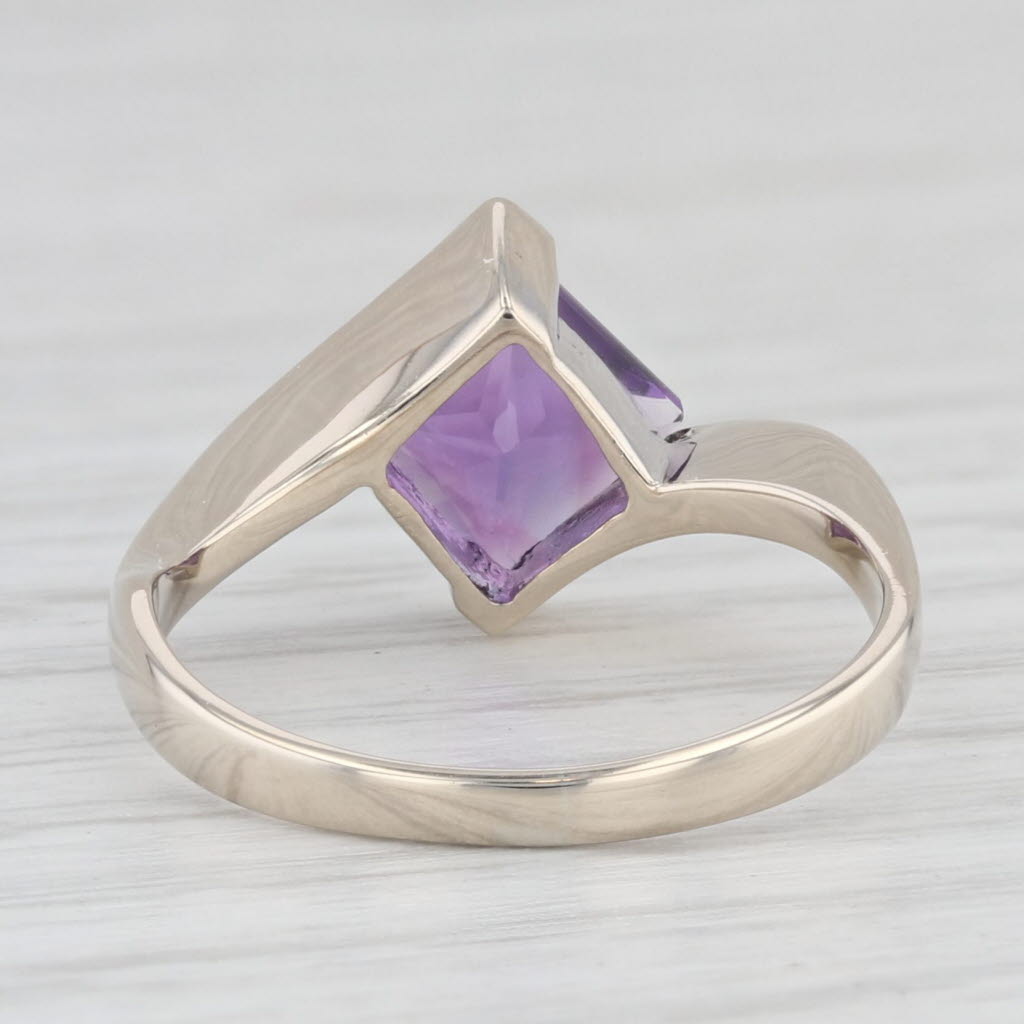 Light Gray 1ct Princess Amethyst Solitaire Ring 14k White Gold Size 5.5