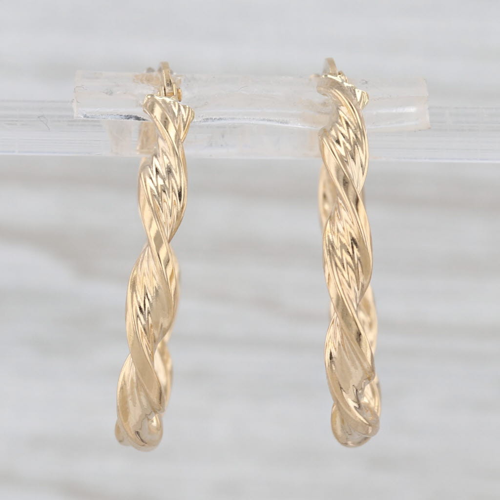 Twist Rope Hoop Earrings 18k Yellow Gold Snap Top Round Hoops