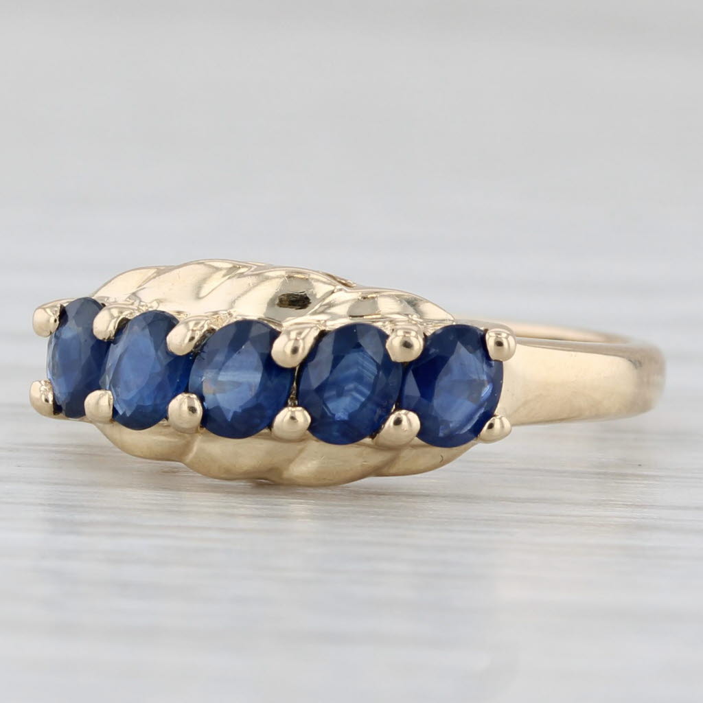 Light Gray 1ctw 5-Stone Blue Sapphire Ring 14k Yellow Gold Size 7