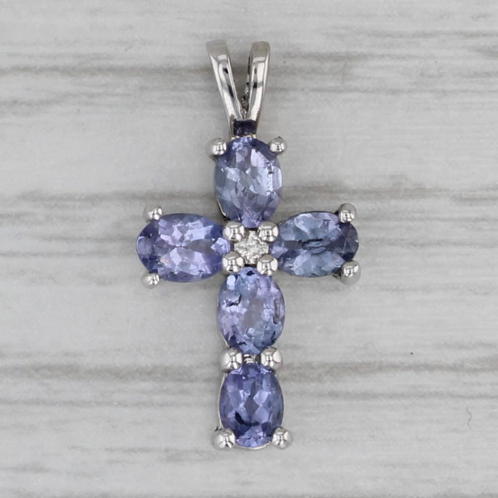 1.01ctw Tanzanite Diamond Cross Pendant 10k White Gold