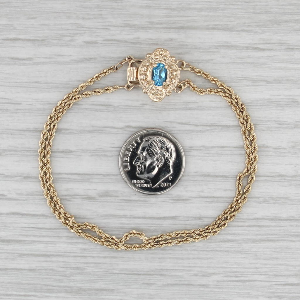 Daffer Slide Charm Bracelet 14k Gold 0.60ct Blue Topaz 6.5" Rope Chain