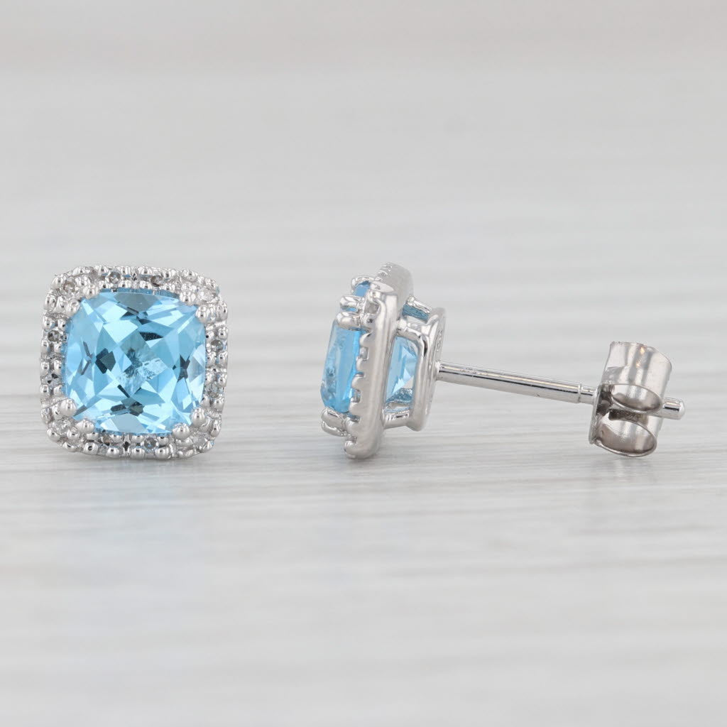 Light Gray 2.34ctw Blue Topaz Diamond Halo Stud Earrings 14k White Gold