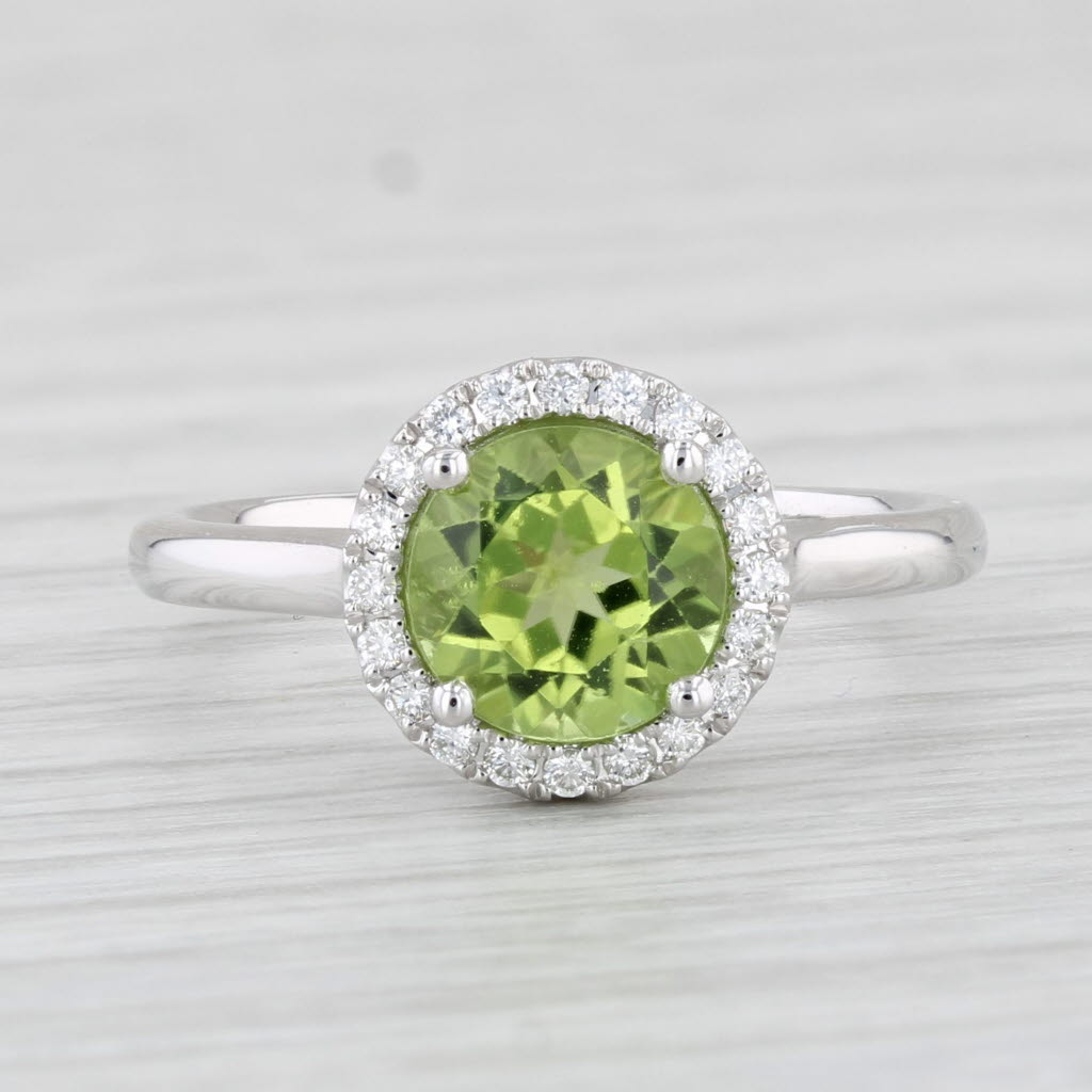 Light Gray New 1.60ctw Round Peridot Diamond Halo Ring 14k White Gold Size 6.5 Engagement