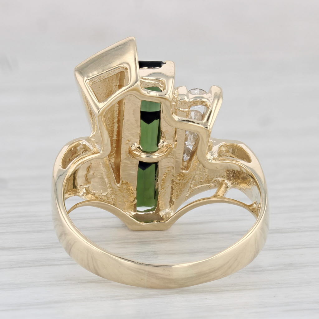 Light Gray 0.87ctw Green Tourmaline Diamond Ring 14k Yellow Gold Size 7.75