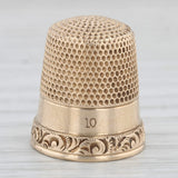 Vintage Thimble Size 10 Engravable 14k Yellow Gold Floral Sewing Collectible