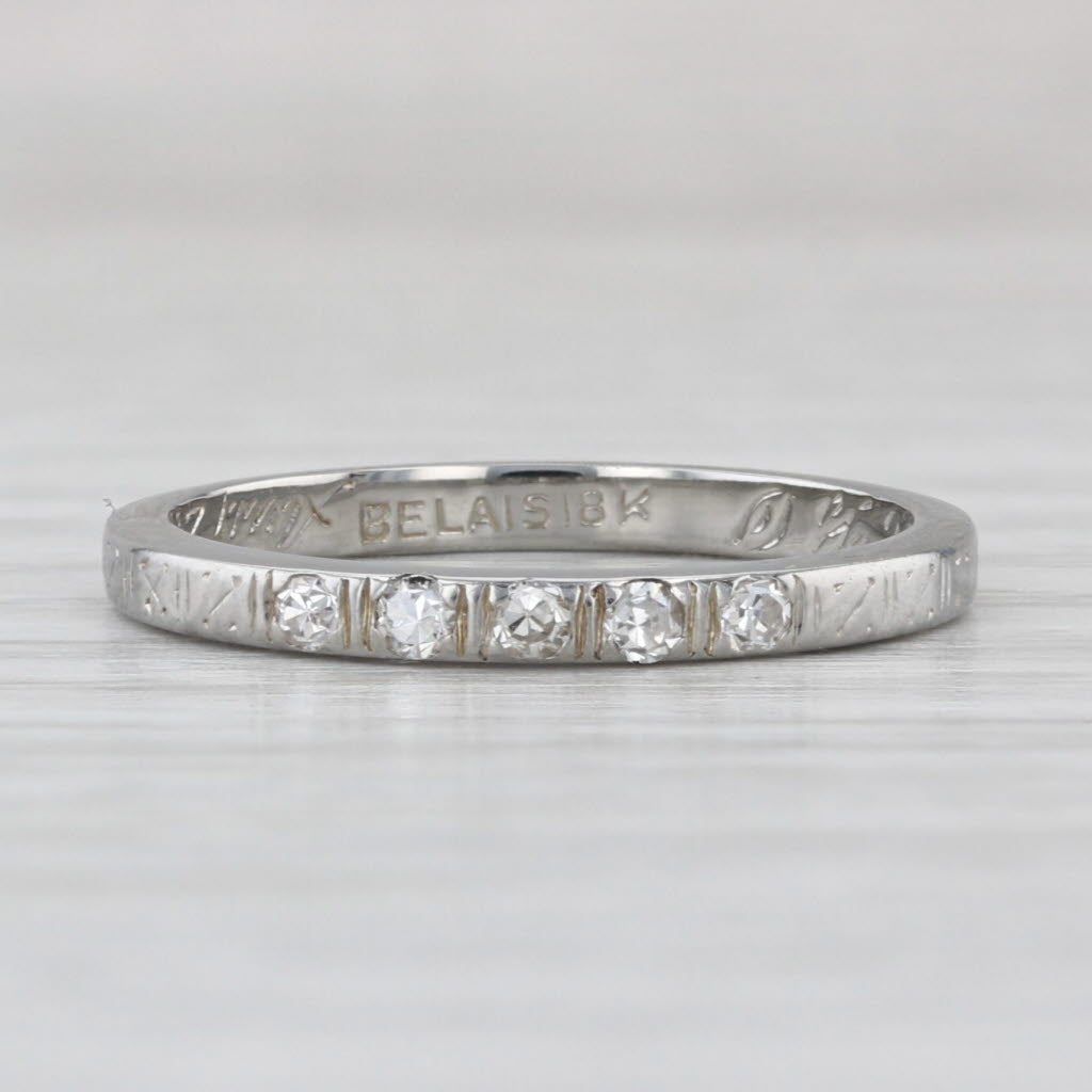Antique Belais Diamond Wedding Band 18k White Gold Size 6 Stackable Ring
