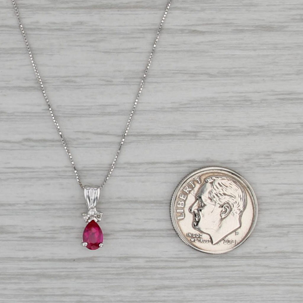 Lab Created Ruby Diamond Teardrop Pendant 14k White Gold 18.25" Box Chain