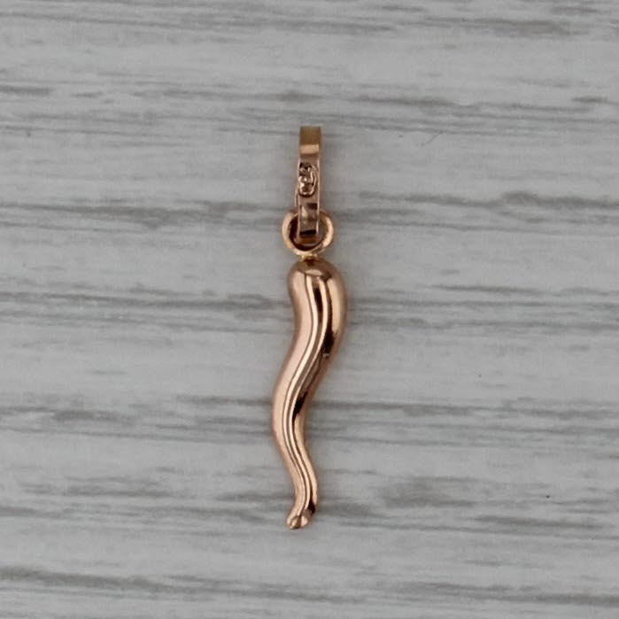 Italian Horn Charm Pendant 18k Rose Gold Small Drop Good Luck Talisman