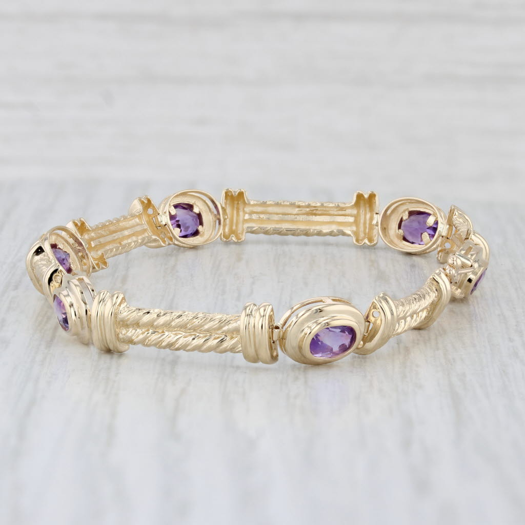 Light Gray 2.50ctw Amethyst Bar Link Bracelet 14k Yellow Gold 7.25" 7mm