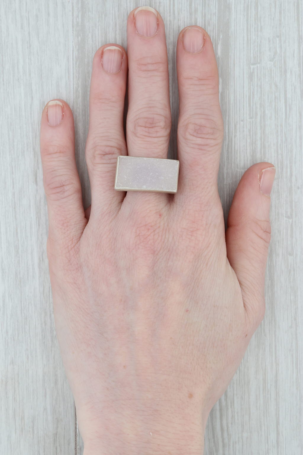 New Nina Wynn White Druzy Quartz Ring Sterling Silver Size 7 Statement