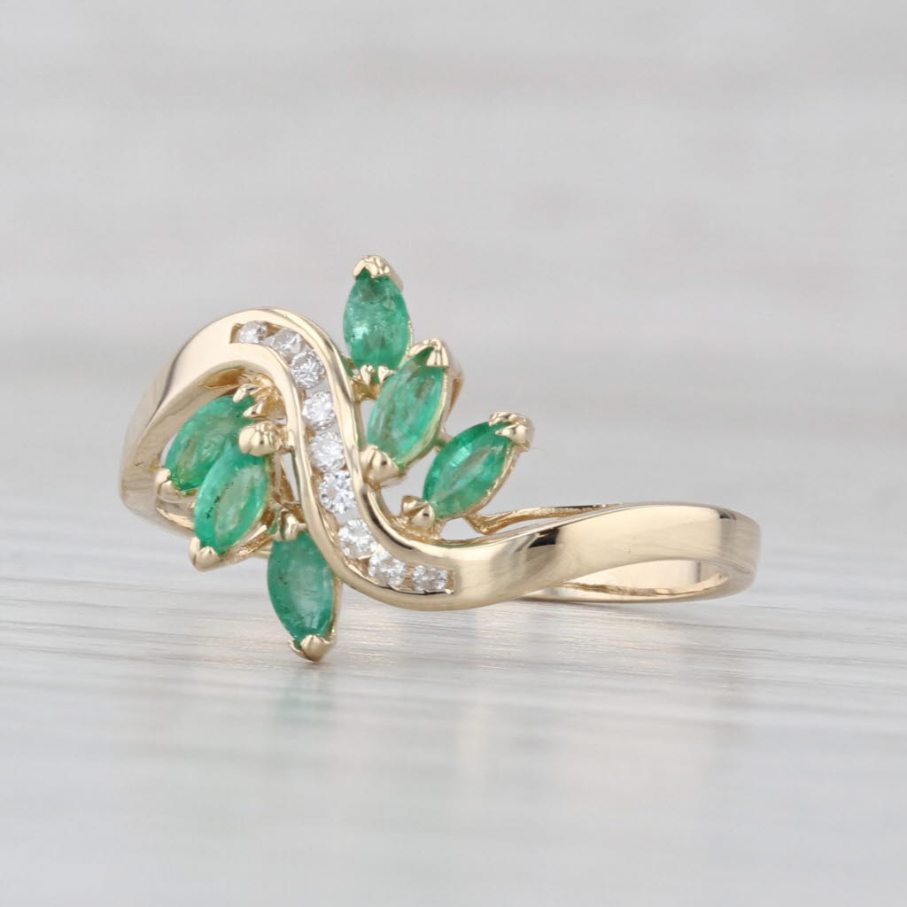 0.50ctw Emerald Diamond Bypass Ring 14k Yellow Gold Size 8.5