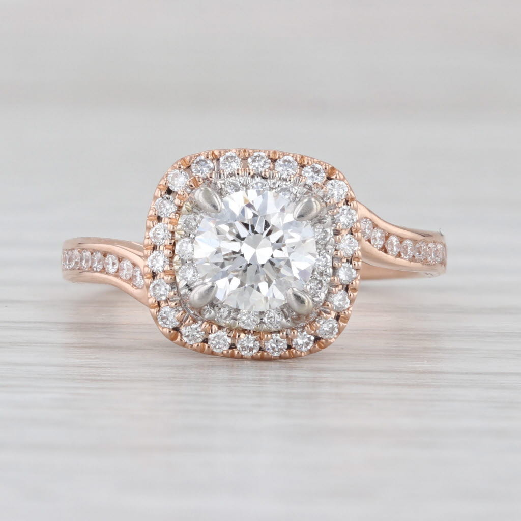 1.24ctw IGI Lab Grown Diamond Halo Engagement Ring 14k Rose Gold Size 7 Bypass