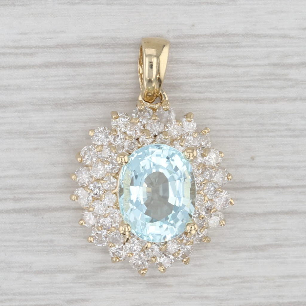 4.80ctw Round Blue Topaz Diamond Halo Pendant 14k Yellow Gold