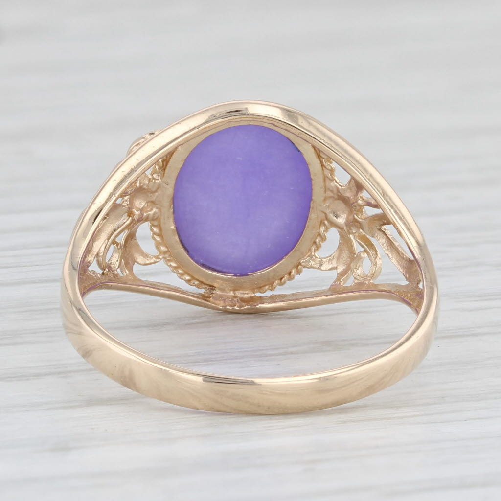 Light Gray Lavender Jadeite Jade Oval Cabochon Solitaire Ring 10k Yellow Gold Size 7.75