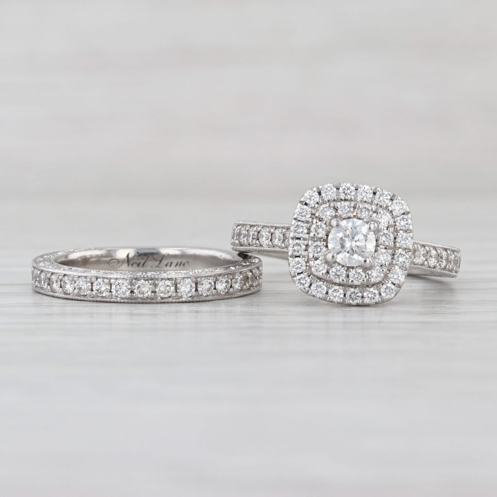 Neil Lane 1.16ctw Diamond Halo Engagement Ring Wedding Band Bridal 14k Gold